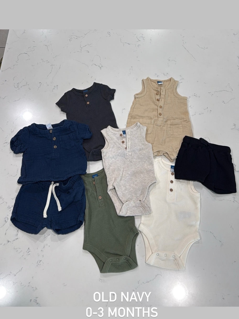 Old Navy Navy, Tan, Olive & Cream Baby Bodysuit and Shorts Mix